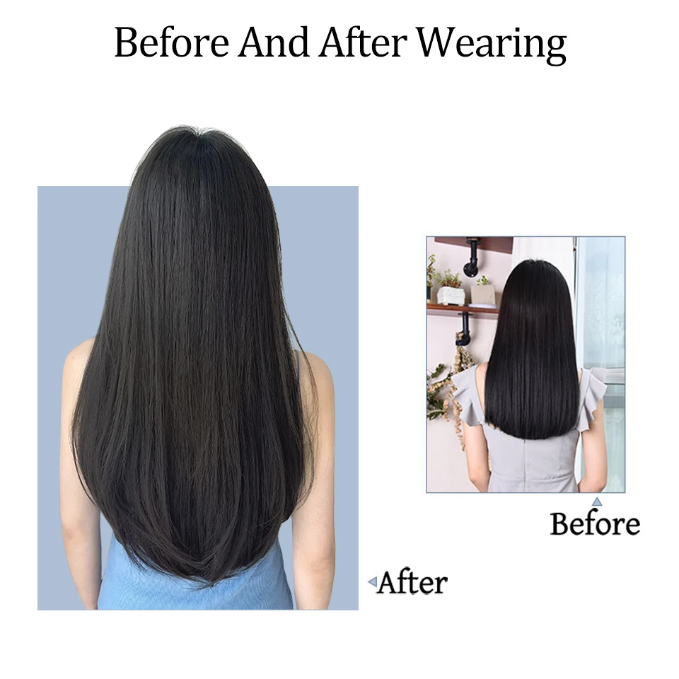 SHANGKE Clip sintetica lunga diritta a V in estensione dei capelli resistente al calore ondulato capelli finti fibra ad alta temperatura