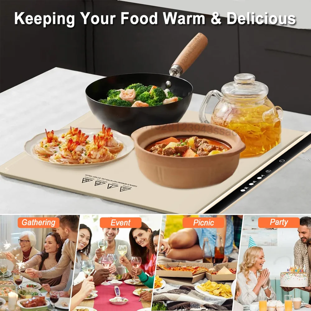 Electric Warming Tray Foldable Food Warmer Fast Heating Portable Dining Table Warmer Food Warmer Mat with Full Surface Heating