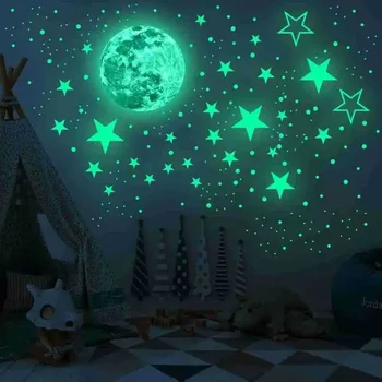 New Luminous Moon Starry Sky Wall Stickers Fluorescent Green Self-adhesive Paper Room Decoration Materials 2