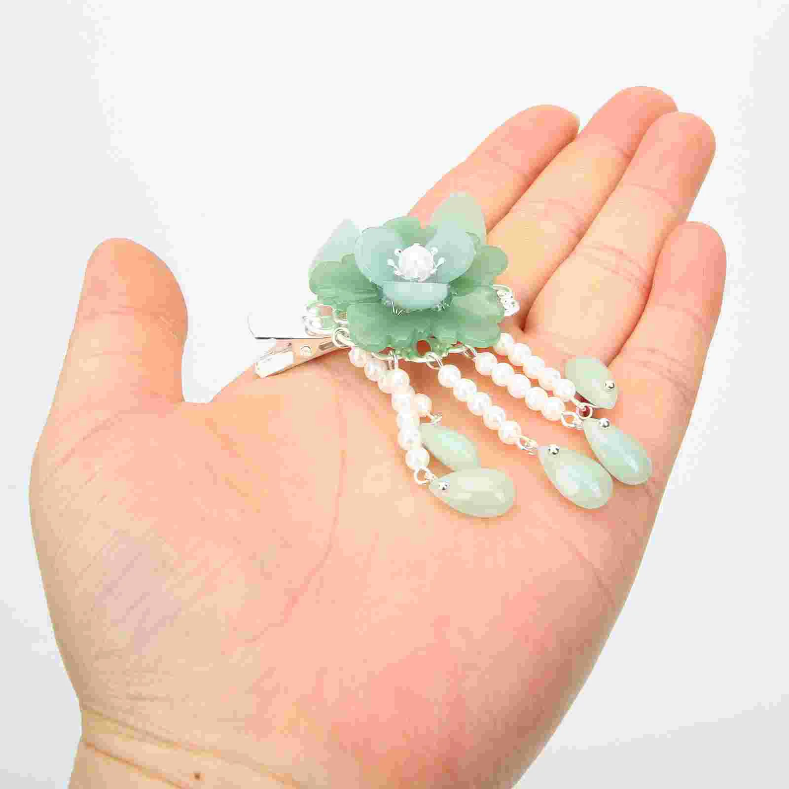 

Hair Pair Clip Bride Barrettes Chinese Flower Tassel Clips Glass Accessories for Women