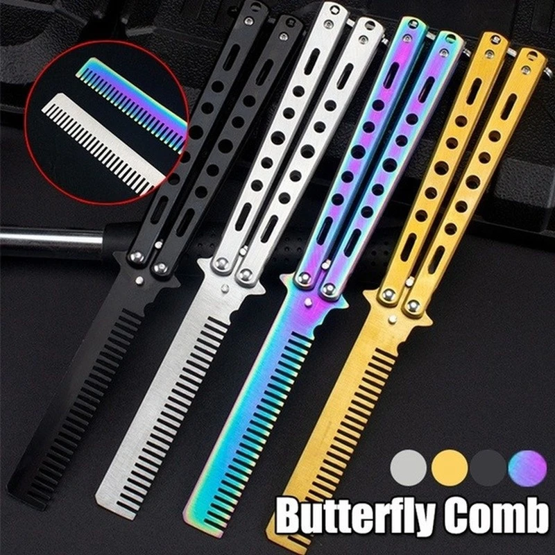 

Foldable Comb Stainless Steel Practice Training Butterfly Swing Comb Beard Moustache Brushe Salon Hairdressing Styling Tool