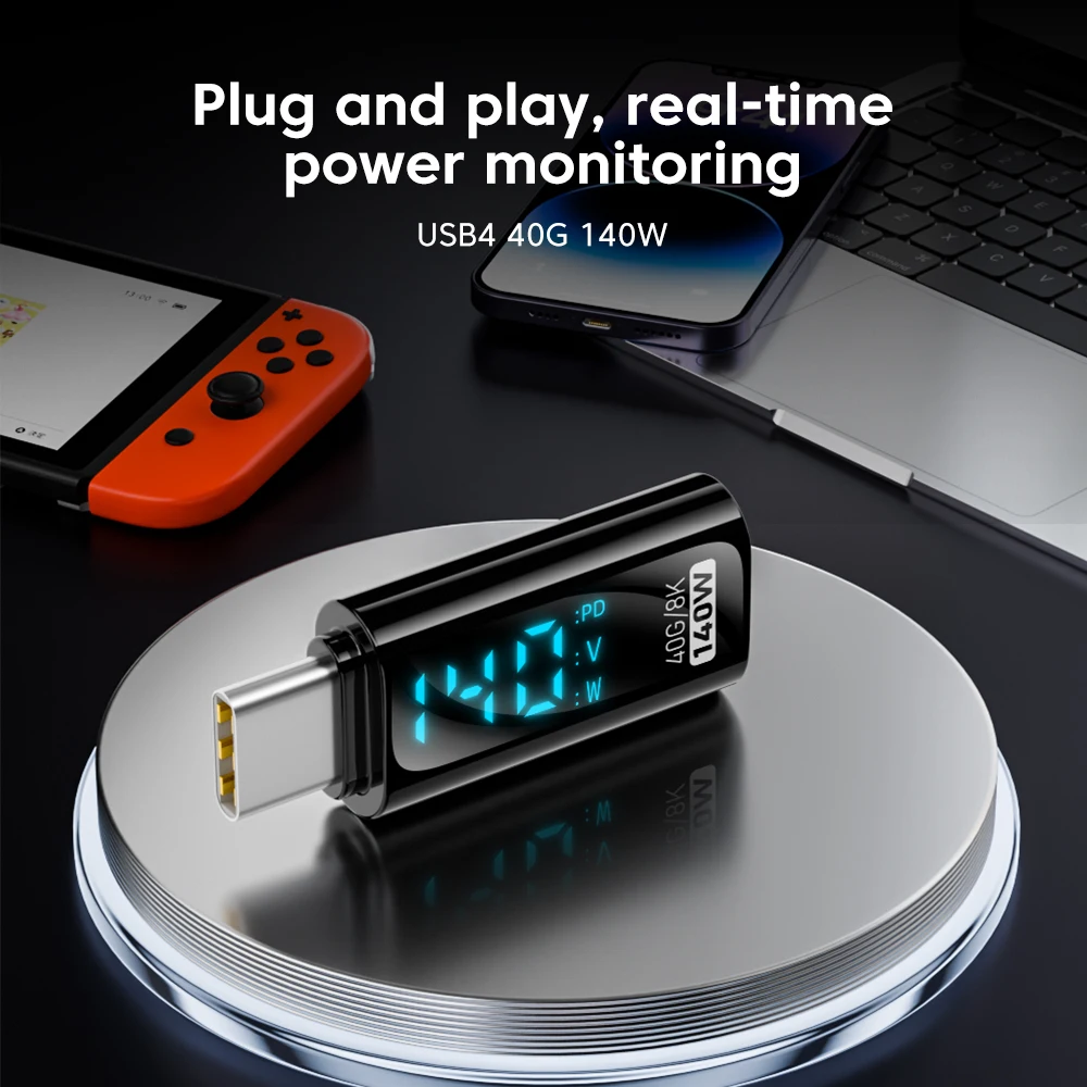 PD 140W 유형 C-유형 C 어댑터 디지털 디스플레이 OTG 40Gbps 고속 전송 8k@60Hz 화면 전송 충전 USB C 변환기