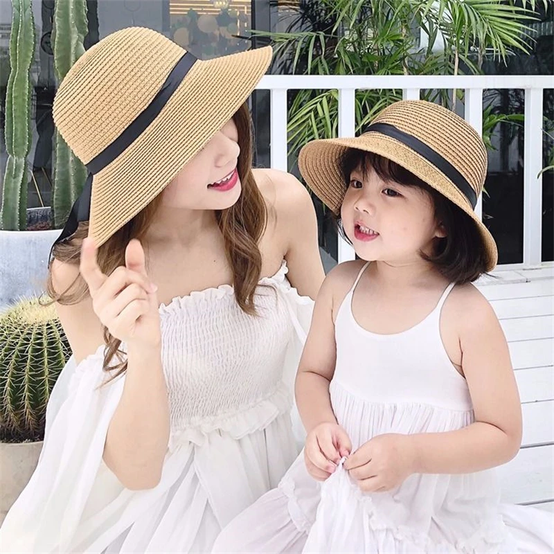 Summer Parent-Child Bucket Cap Sun Straw Hat Women's Flower Wreath Girls Outdoor Beach Travel Sunshade Straw Hat Women Cap beach hat women sun hat