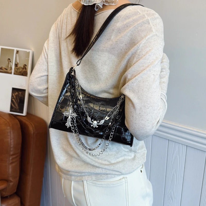 Women's Bag Trend Gothic Skull Chains Handbags Female High Street Punk Cross Ladies Shoulder Bags