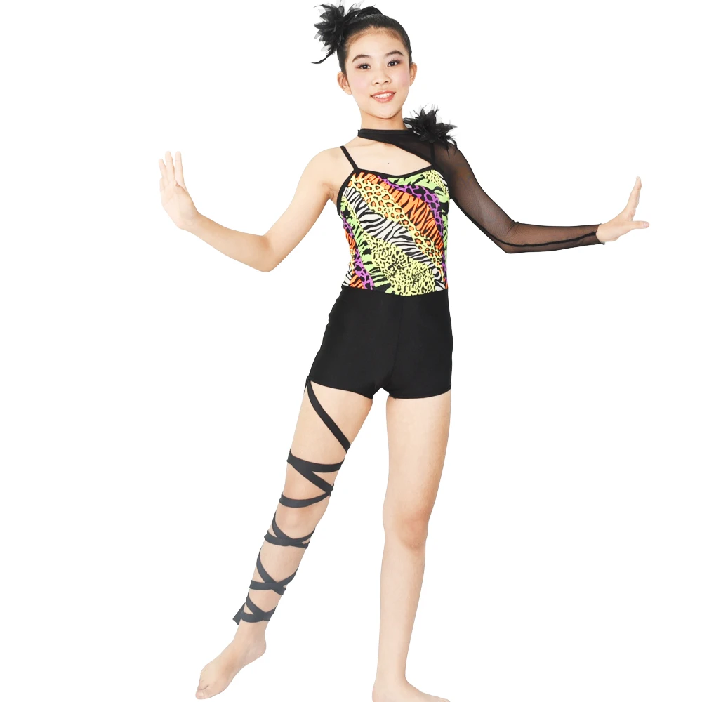 Girl dance costume MiDee acrobat dance jazz jumpsuit gymnastic outfits competition wear unitard one sleeve 1 leg banded polo clothing