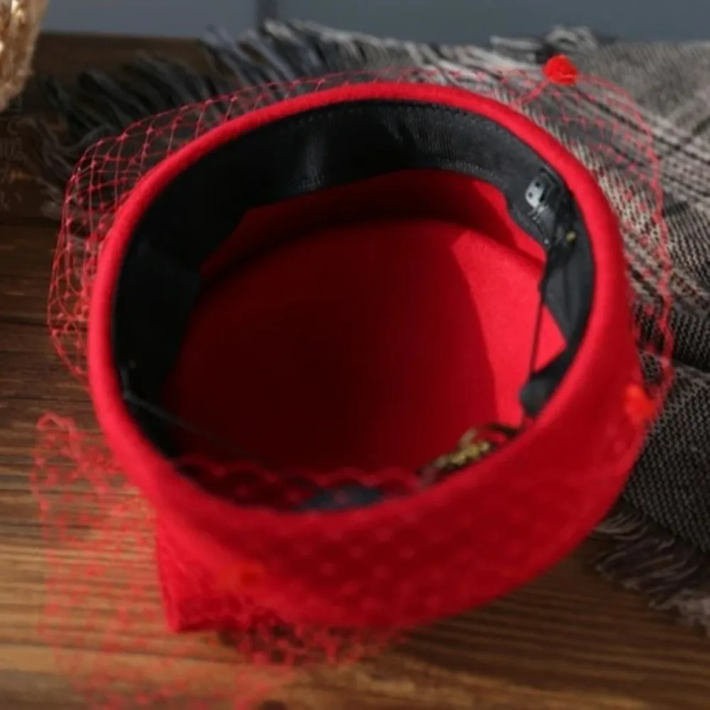 Neue elegante Mesh Wolle Jazz Hut warme Wolle atmungsaktive Air Stewardess Cap britischen Stil Hut Fotografie Dekoration – Detail 10