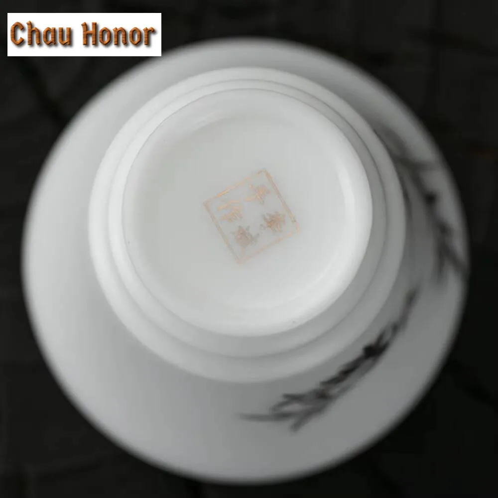 110ml Ice Mutton Fat Jade Porcelain Teacup Hand-painted Bamboo Plain Master Cup Tea Pair Snifter Cup Jianzhan Teaware Gift Box