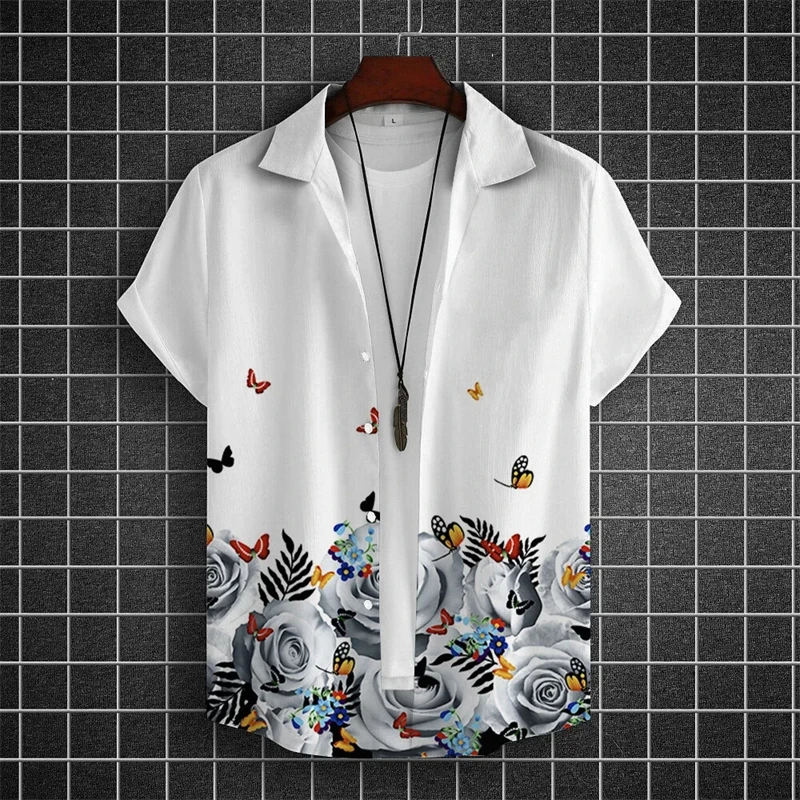 

Casual Fashion Ink Painting 3D Printed Shirts For Men Clothes Flower Animal Graphic Blouses Streetwear Lapel Blouse Mens Tops