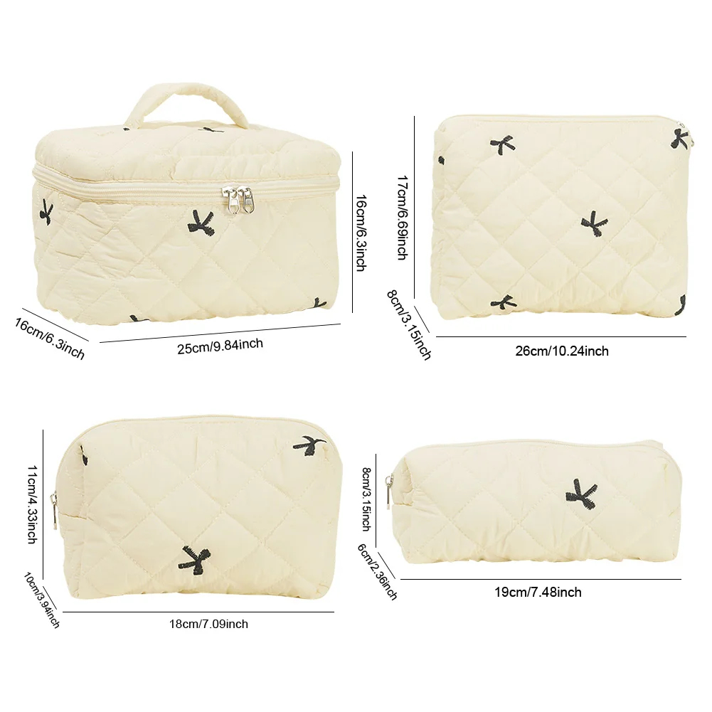 4 Pcs Makeup Bag Embroidered Bow Women Travel Cosmetic Bag Cute Kawaii Cosmetic Pouch for Travel Shopping