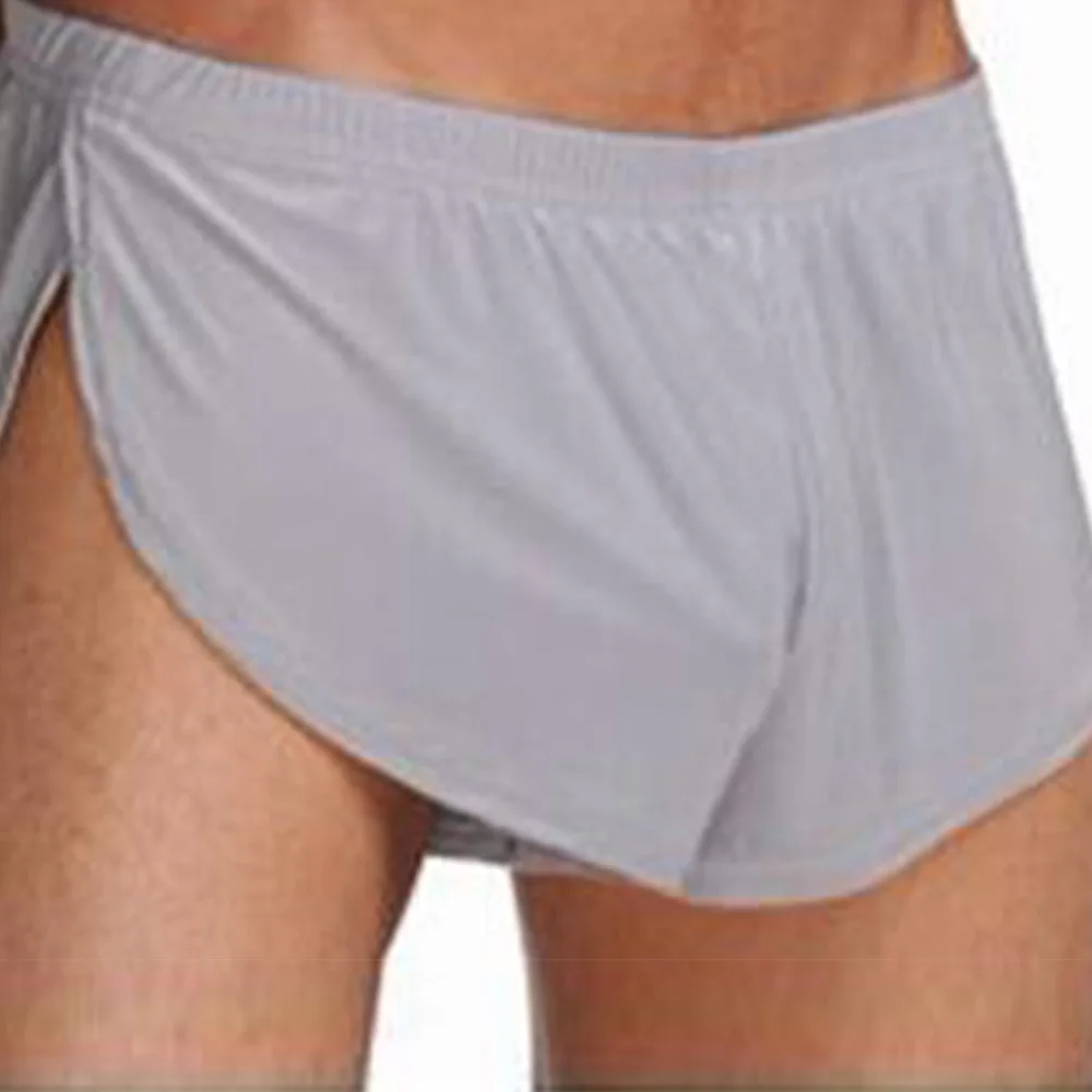 

Pajama Sexy Silk Bottoms Sleep Casual Boxers Split Homewear Side Underwear Loose Lounge Sleepwear Shorts Crotch Men's Men