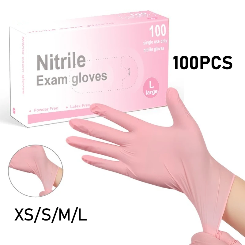 50 PCS Pink Disposable Nitrile Gloves for Dishwashing Cleaning