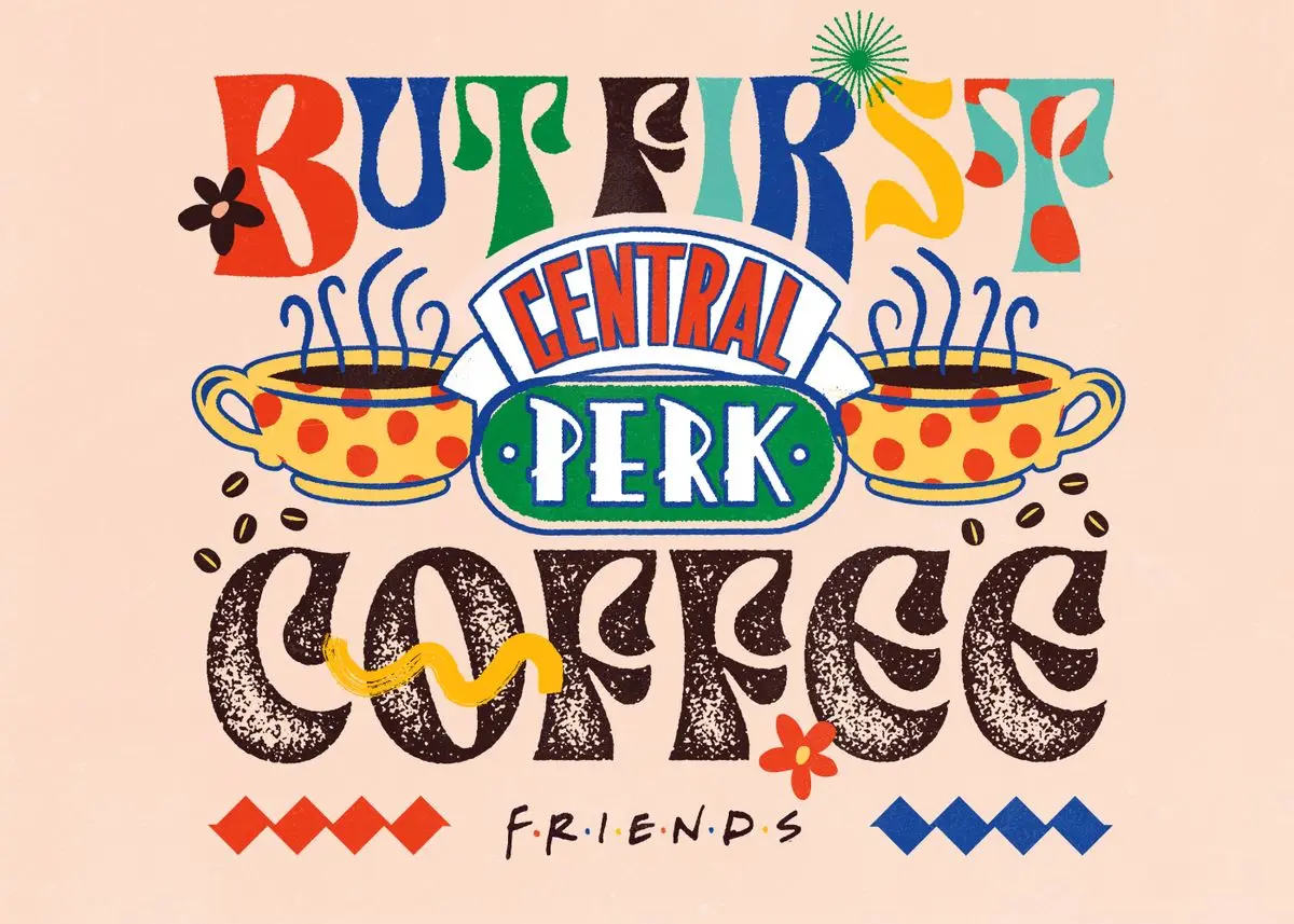 Vintage Friends TV Show Wall Art - Central Perk Cafe Couch Canvas Poster Print, Unframed