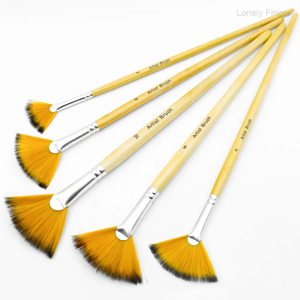 5개 팬 브러쉬 페인트 브러쉬 세트 나무 손잡이 페인팅 브러쉬 나일론 헤어 브러쉬 아크릴 오일 수채화 구아슈용