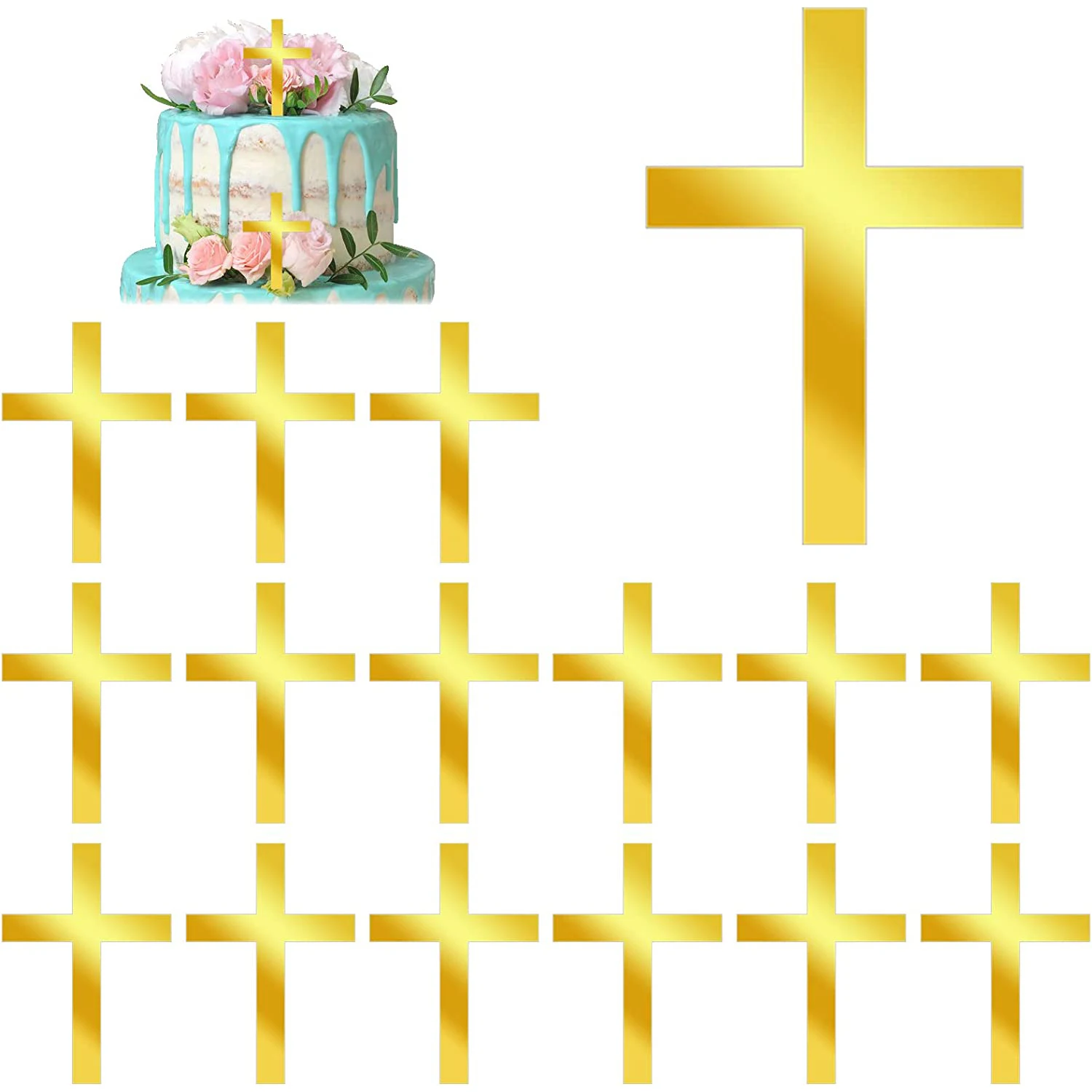

20/50PCS Gold Acrylic Cake Topper Baptism Acrylic Cross Cake Charm Topper for Baby Shower Birthday Party Christian Decorations