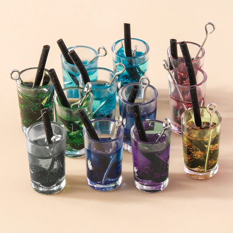 Citroen 10Pcs Cute Sparkling Water Drinks Charms Per Fai Da Te Orecchini Pendenti Collana Bubble Tea Pendenti Creazione Di Gioielli Fai Da Te