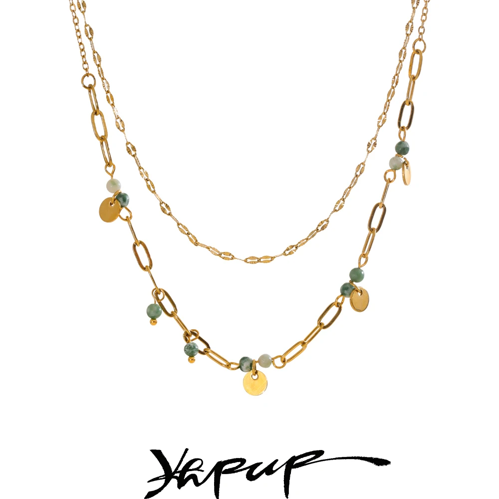 Yhpup Double-Layer Chain Stacking Necklace for Women