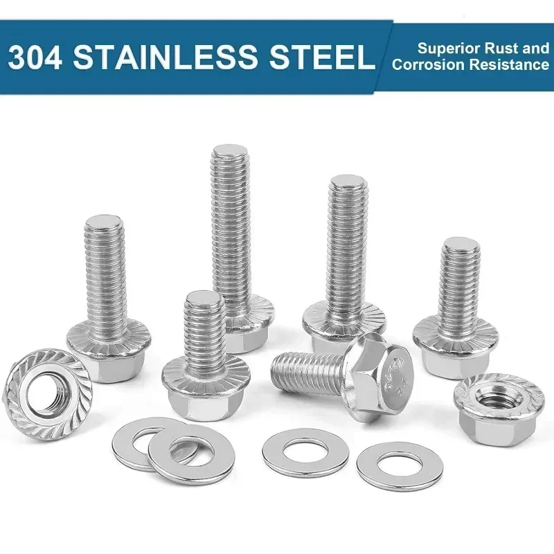 96pcs Flange Hexagon Bolt Nut Washer Kit Stainless Steel Screws Hex Cap Flange Bolt Assortment Kit M8 Hardware Fasteners Tools