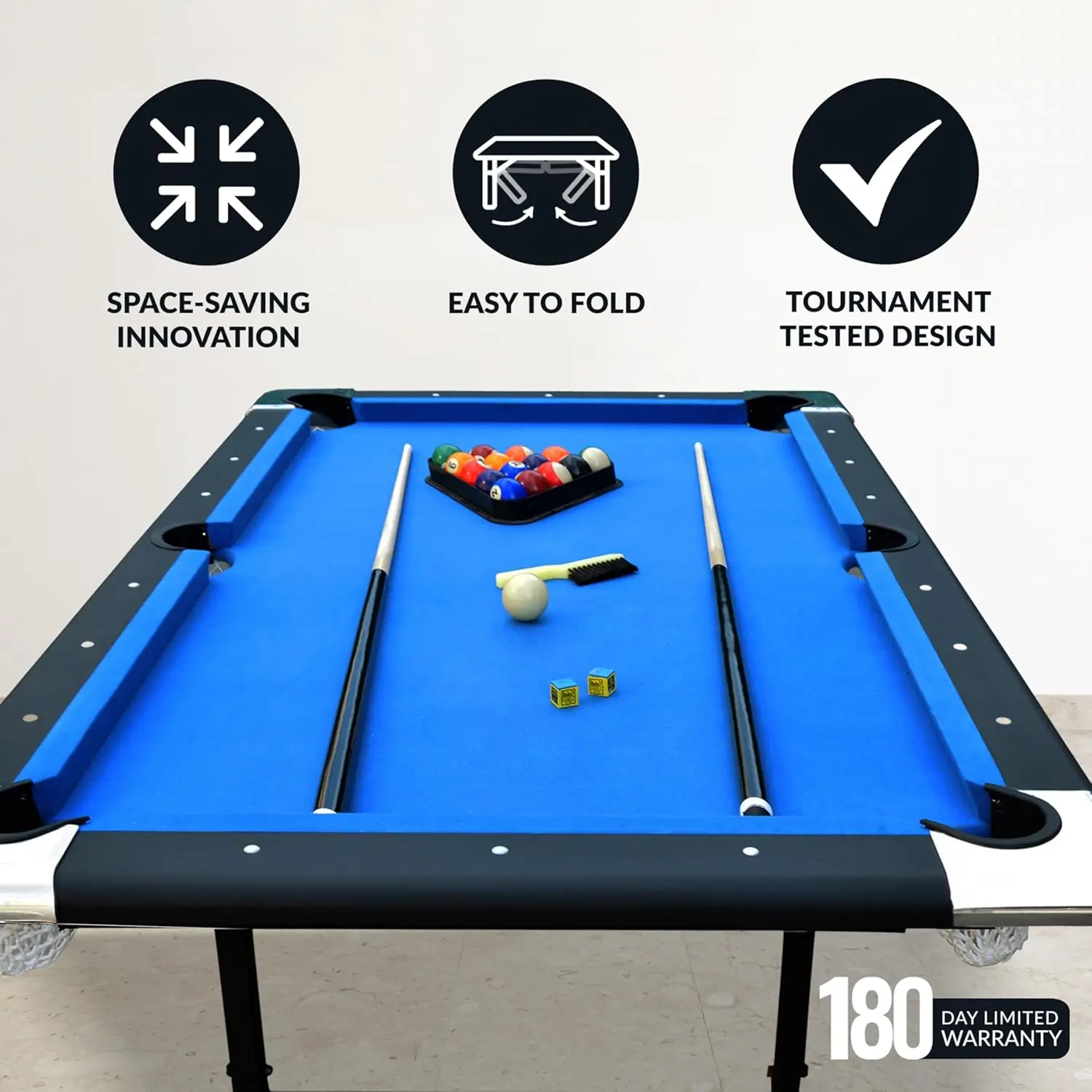 Fairmont 6 Ft Portable Pool Table, Adults Folding Billiards Tables for Game Room with Easy Foldable Storage, Includes F
