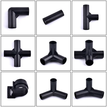 5Pcs Black Pipe Connector DIY Shelf Tent Fixed Connector Fittings I.D 8/12/16/19mm ABS Plastic Tee Four Way Elbow Straight Joint 1