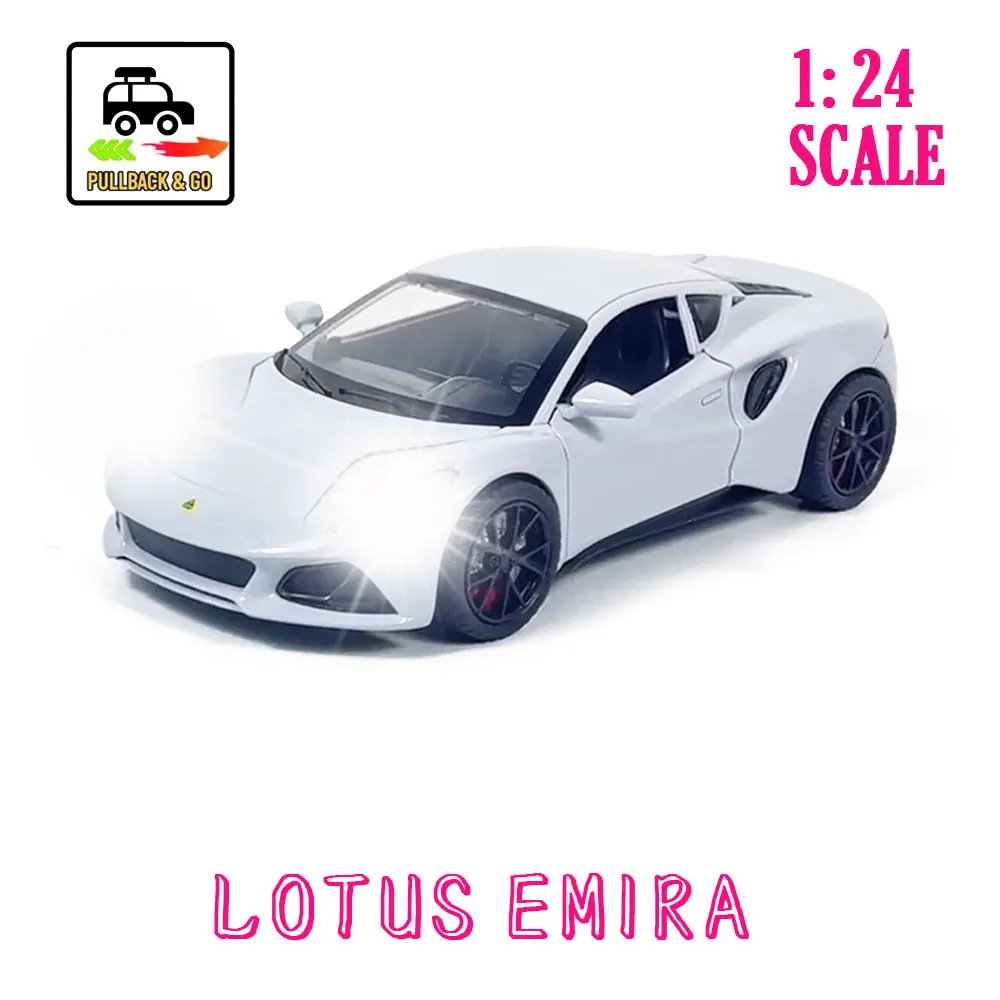 

Модель белого автомобиля lotus emira в масштабе 1/24, Реплика литых под давлением коллекционных автомобилей, украшение для интерьера, рождественский подарок, игрушка для мальчика