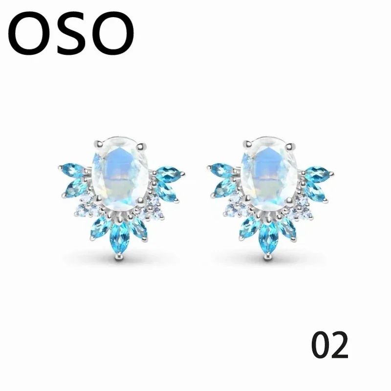 

new sterling silver S92 moonstone sapphire earrings for women's niche simple light luxury exquisite Jewelry