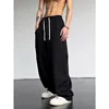 Men's solid color drawstring waist slanted pocket sports pants, pure cotton casual loose pants sweatpants men pants