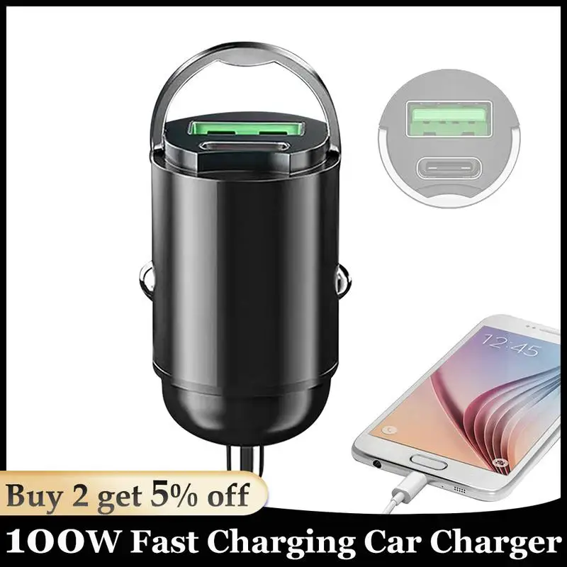 

USB Car Charger 100W Fast Charging Car Charger Adapter With Dual Ports Stable Convenient Digital Display auto accessories