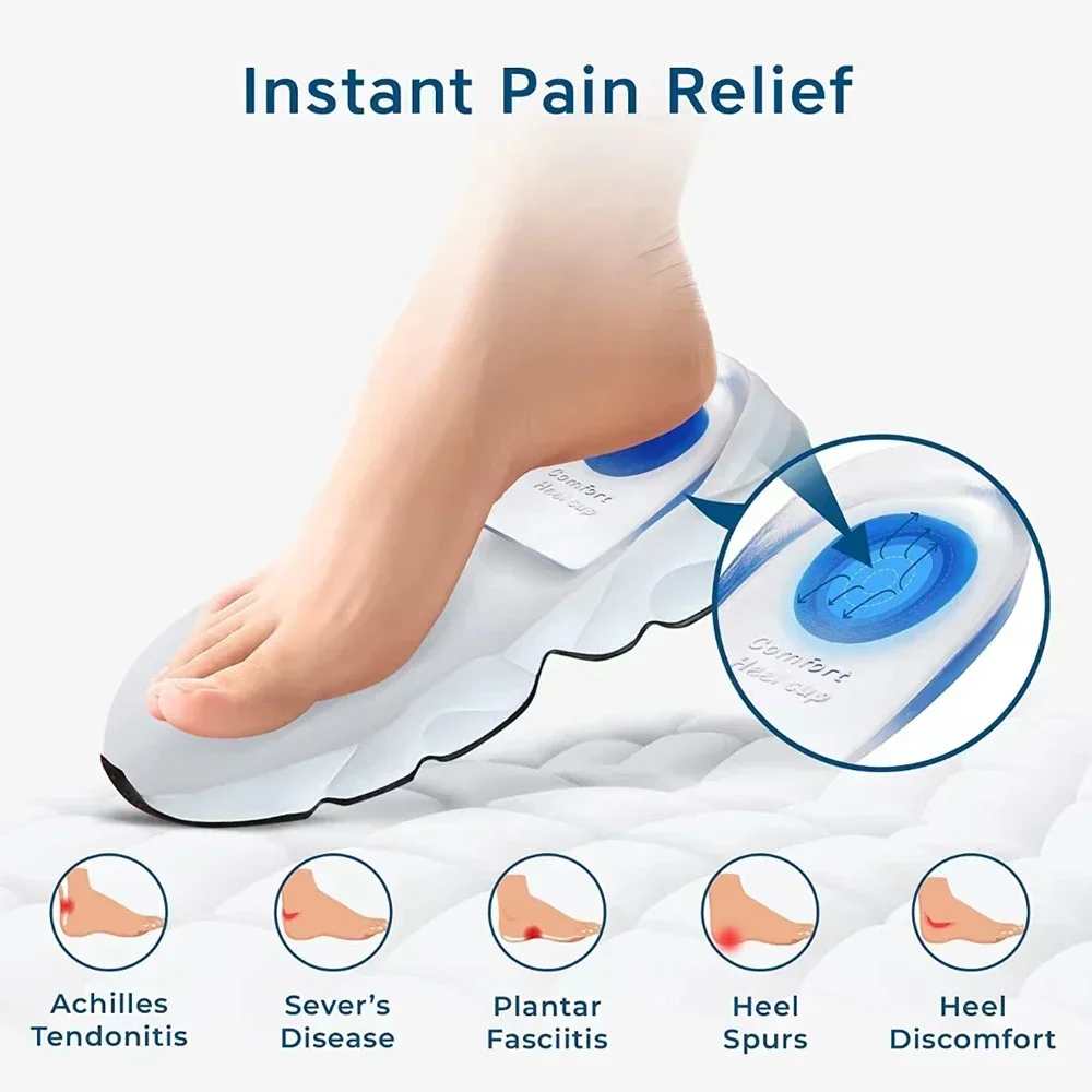 Silicone Heel Cups Gel Insoles for Shoes Men Women Heel Pain Relief Insert Foot Cushion Height Increase Template Shoe Pad 1 Pair