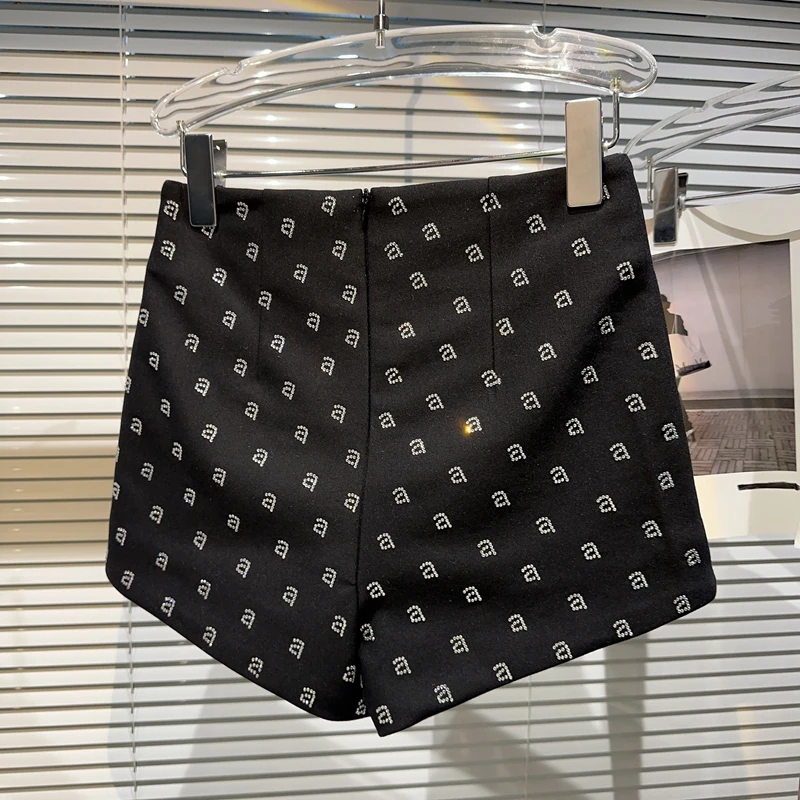 HIGH STREET full rhinestone print wang solid all-match zipper three-point suit shorts for women
