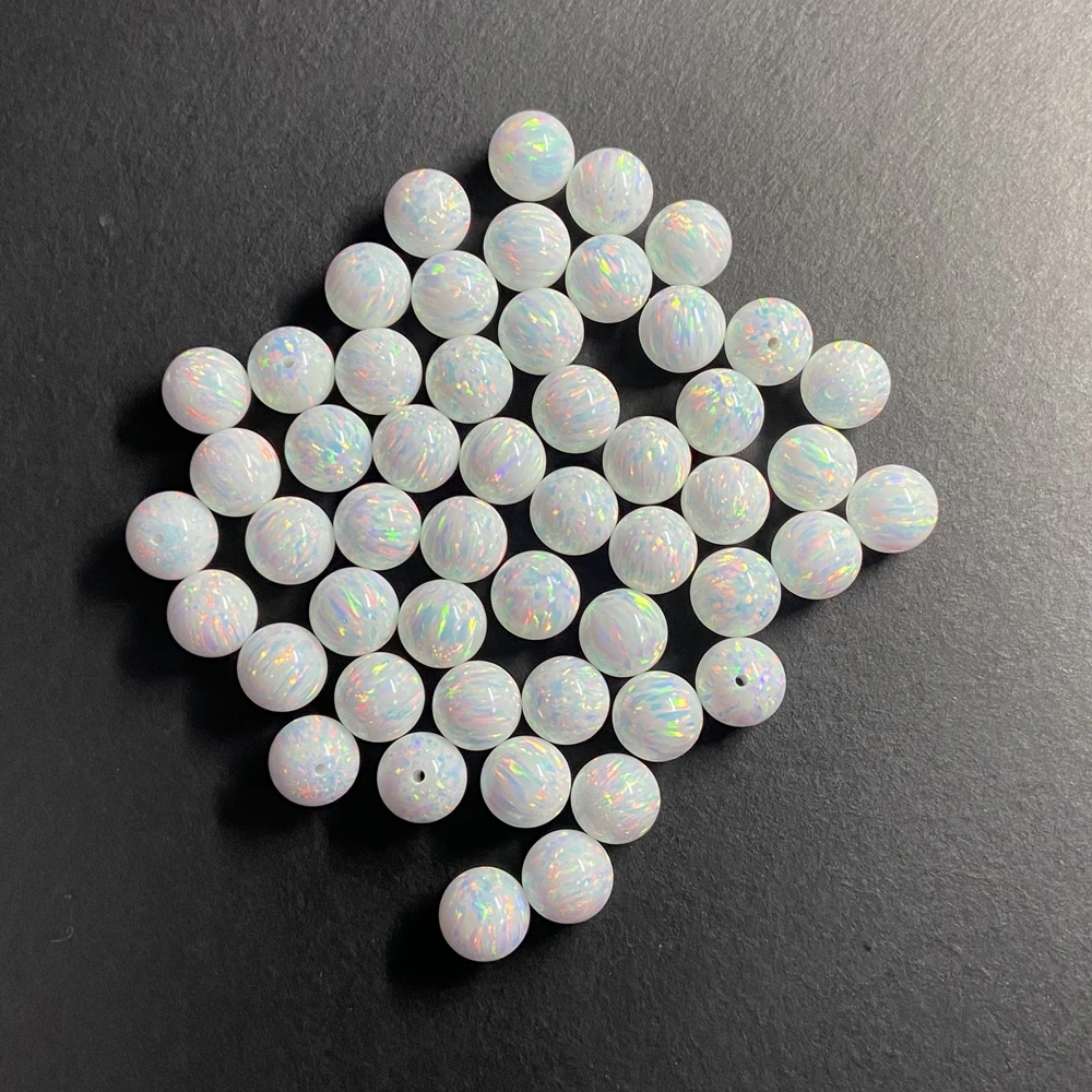 Lab Creat Opal 10mm Color OP17 White Fire Synthetic Round Beads With 1.1mm Hole for Bracelet Making