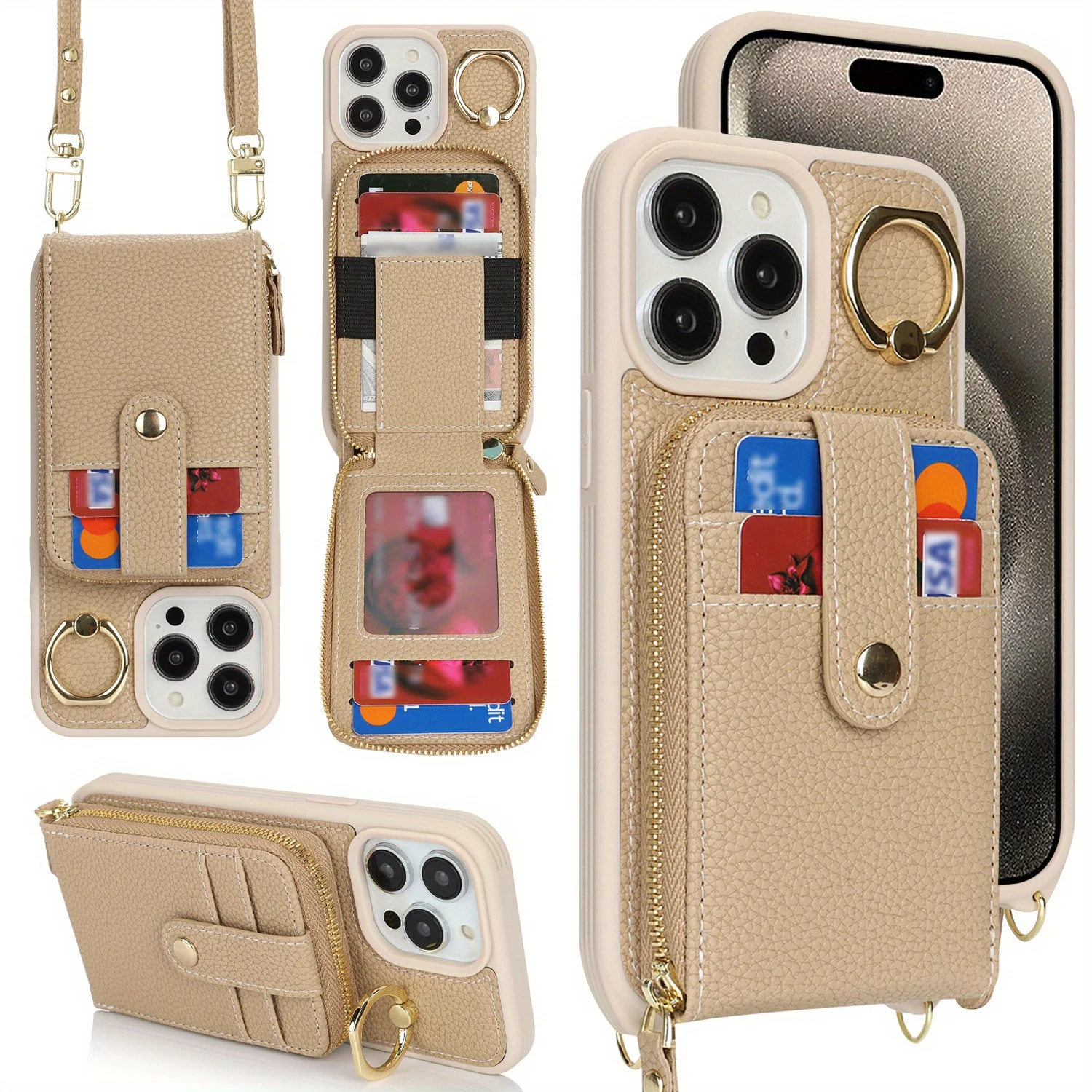 RFID Faux Leather Crossbody Zipper Wallet Phone Case with Large Card Slot Capacity