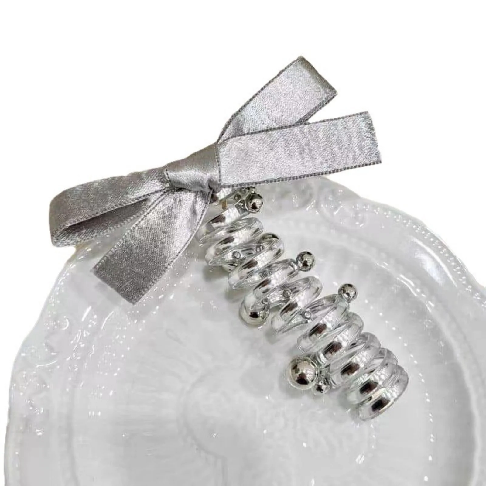 1/2pcs Sparkling Silver Bow & Bead Hair Ties: Stylish Hair Accessories for Women, Ideal for Braiding, Adds a Touch of Elegance