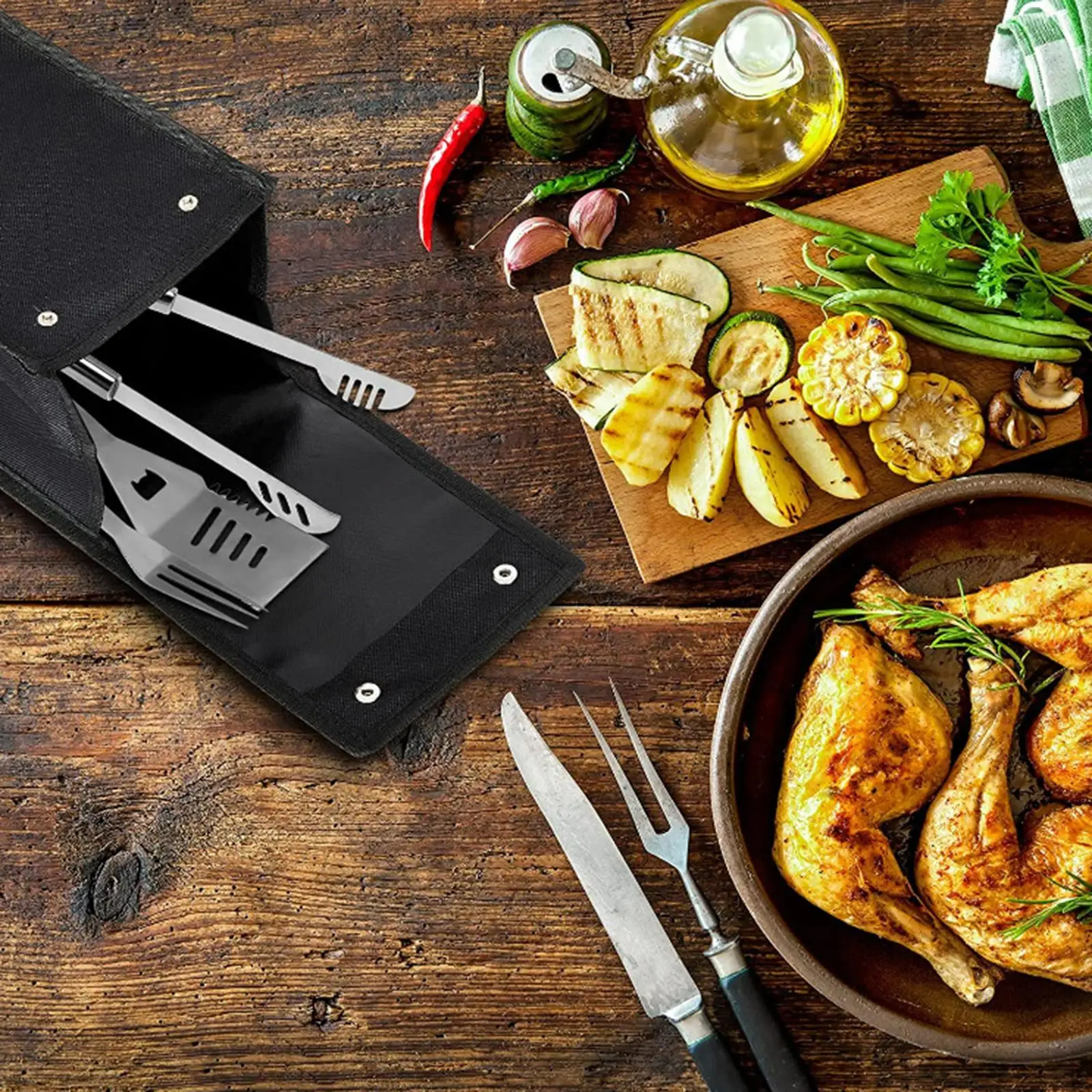 

BBQ Tool Storage Bag Folding Oxford Barbecue Hardware Tools Holder Grilling Carry Bag Outdoor Backyard Barbecue Bbq Travel