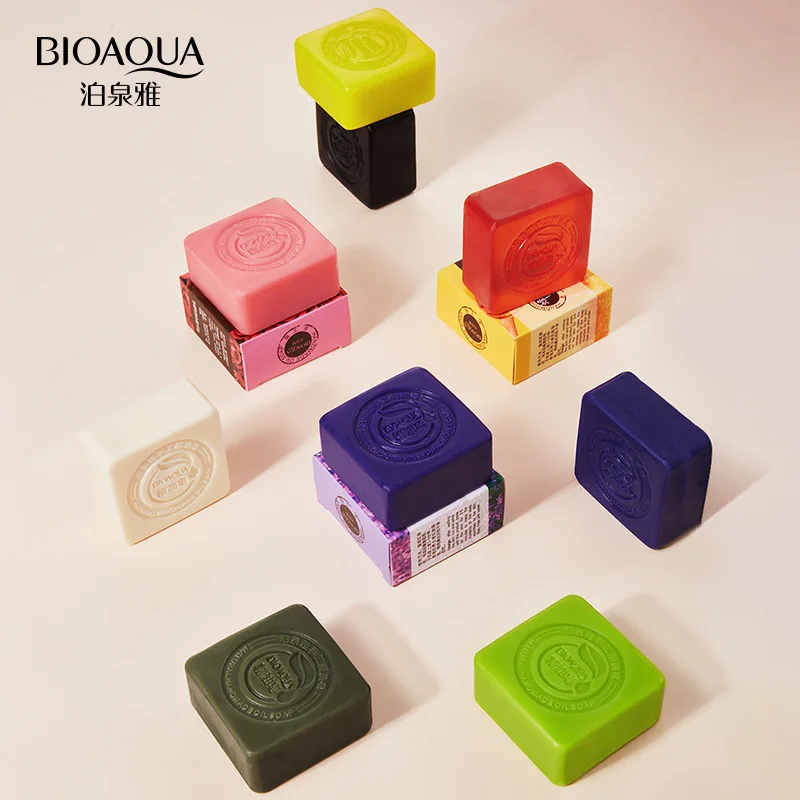 

BIOAQUA Natural Essential Oil Soap Face Cleaner Handmade Soap Bamboo Charcoal Goat Milk Soap Honey Rose Jasmine lavender Soap