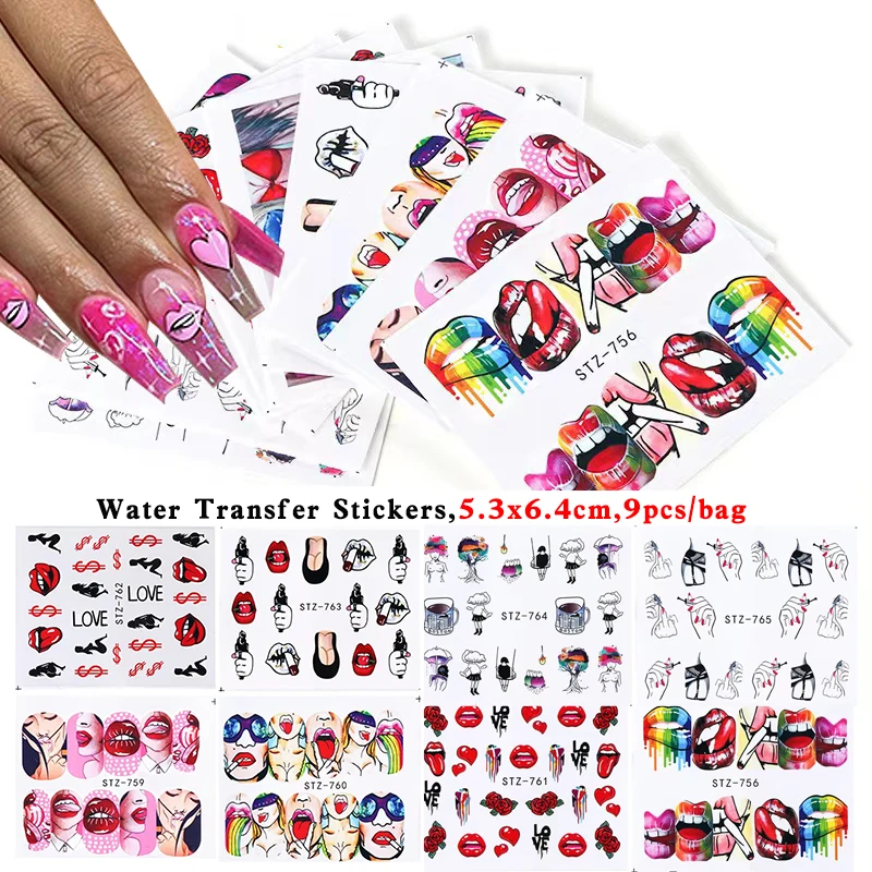 3D Sexy Hot Lips Girl Slider Self-adhesive Nail Art Water Transfer Stickers Manicure Nail Art Stickers Decoration Accessories nail stickers nail art decoration nail decals