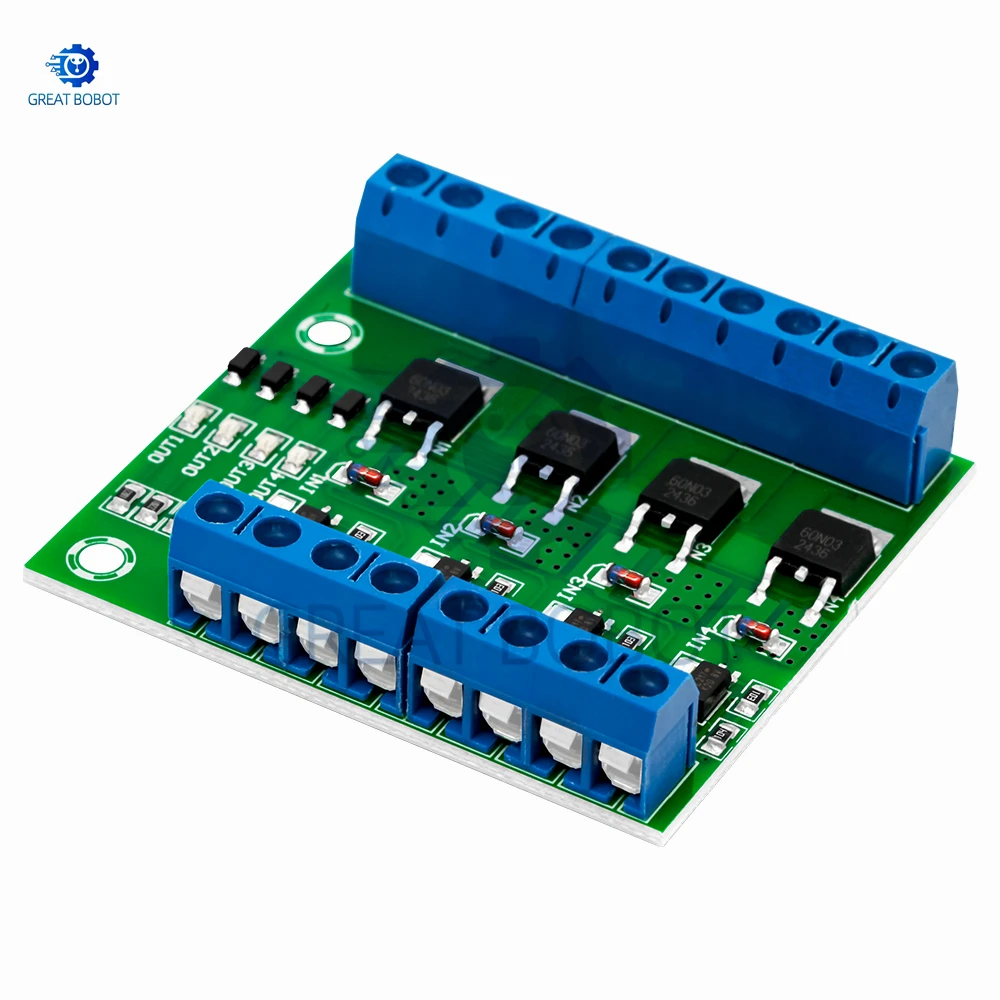 MOSFET 4-Channel Pulse-Triggered Switch Controller Board PWM Optocoupler Isolation Motor LED Lighting DC5V-20V