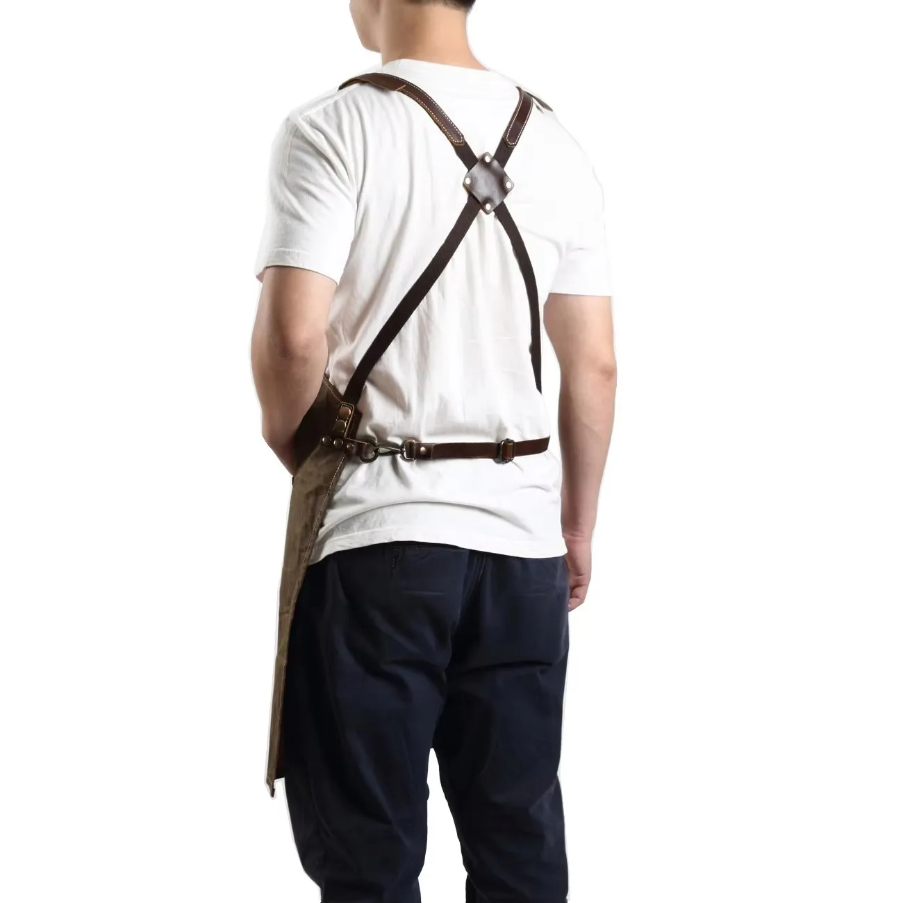 A015 Tool Apron Oil Wax Canvas With Leather Apron Gardening Aprons Tool Barbecue Barber Carpenter Painter Repairman's clothes 2