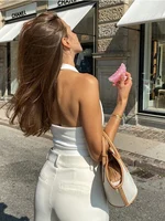 Top dos nu en Fibrdeau pour femmes, licou blanc, sexy, précieux, Streetwear, 2024 4