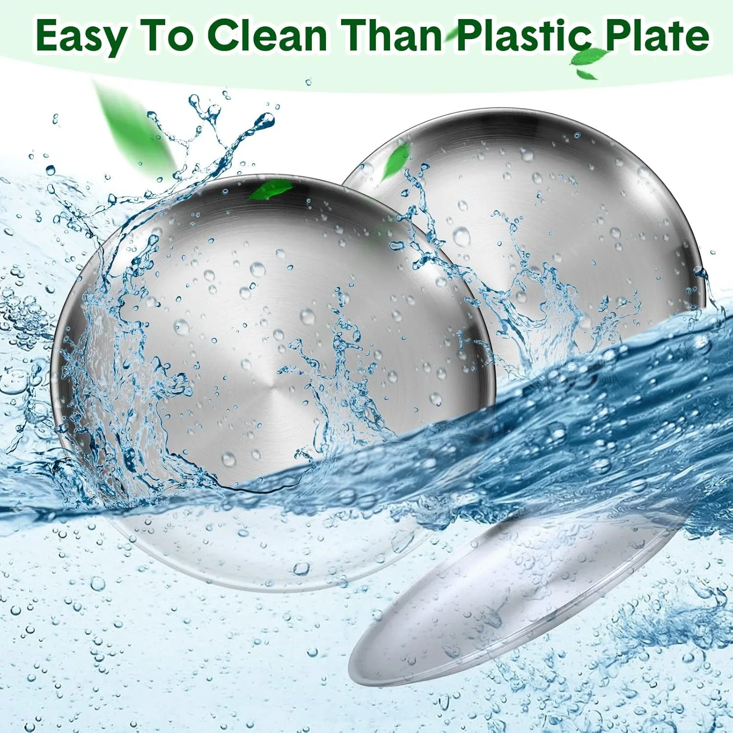 Stainless Steel Plate 4/10Pcs 304 Stainless Steel Dishes 8 Inches Adult Plates Reusable Camping plate Dessert Plate