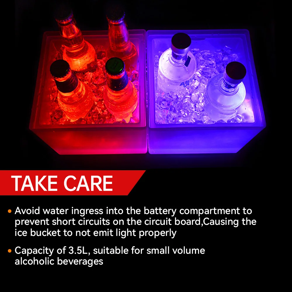 LED Ice Bucket 3.5L Colorful Cooler Bucket Double Layer Square Ice Tray Bar Nightclub Light Up Champagne Whiskey Beer ice bucket
