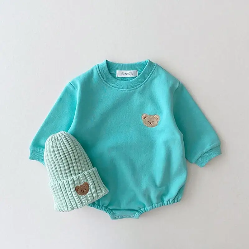 Korea Baby Sweatshirt Romper Boy Spring Fall Soft Long Sleeve Cotton Bear Infant Bodysuit Girls Jumpsuits Hoodies Tops Outwear cotton jumpsuit,baby romper,baby boy bodysuits