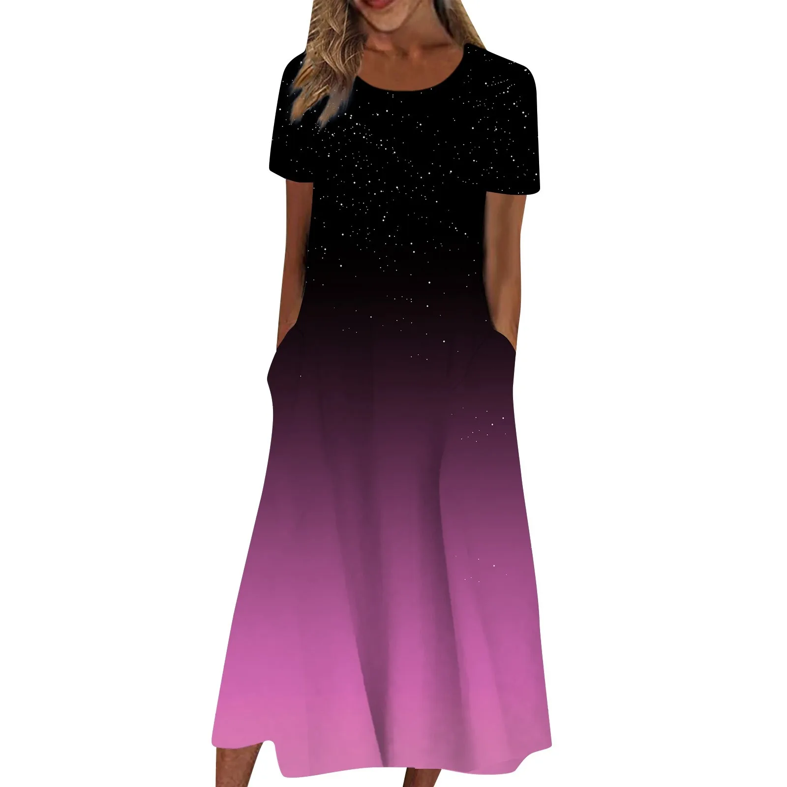 

Summer Dresses for Women 2024 Women's Casual Short Sleeve Print Round Neck Split Hem Tee Dress Casual Dresses Female Sundress