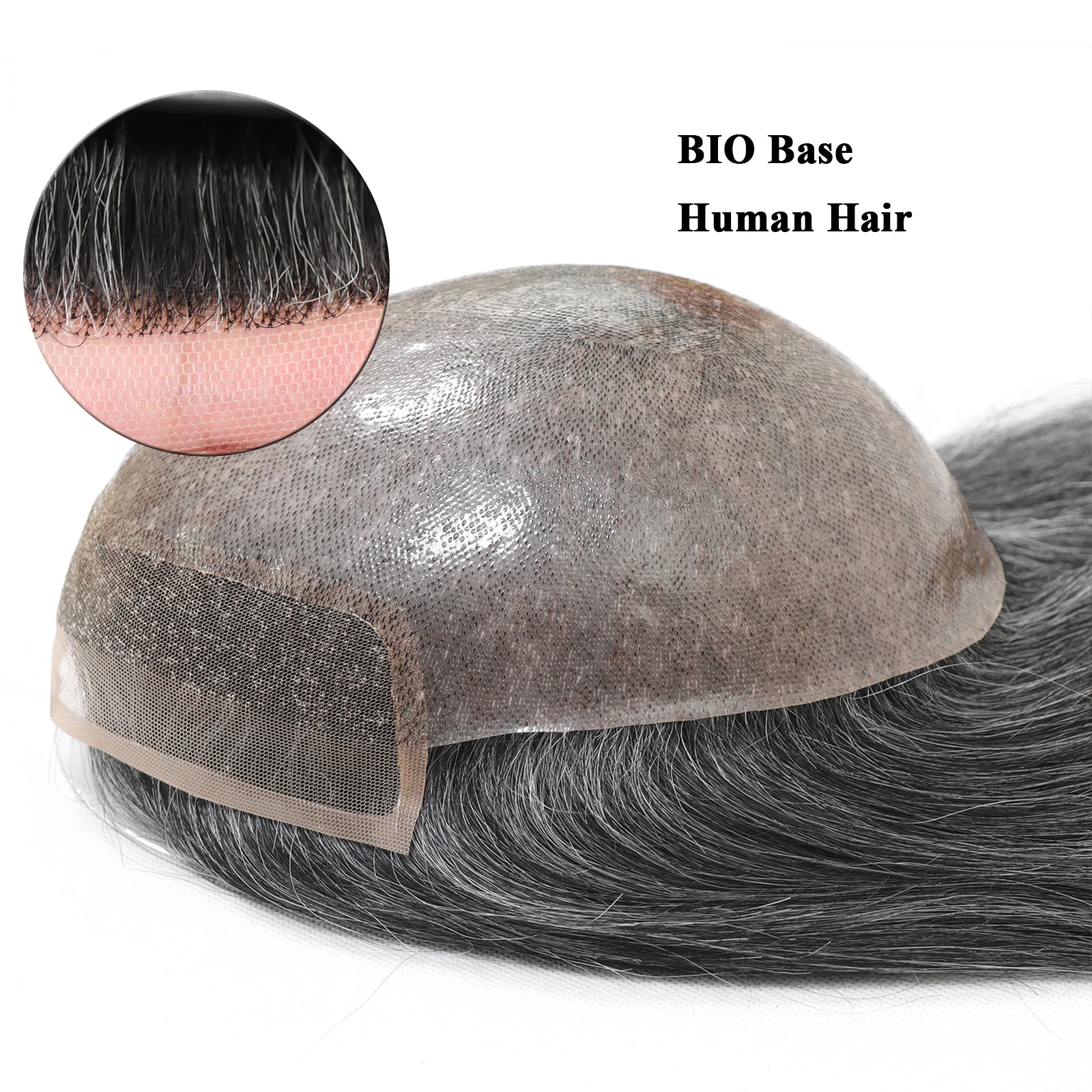BIO/Pelle Completa PU Capelli Umani Uomini Parrucchino 1B40 Grigio Bianco 13 "Lunghi Lisci Parrucche Dei Capelli Umani Per Gli Uomini Sistemi di Sostituzione Pezzo di Capelli - immagine 3