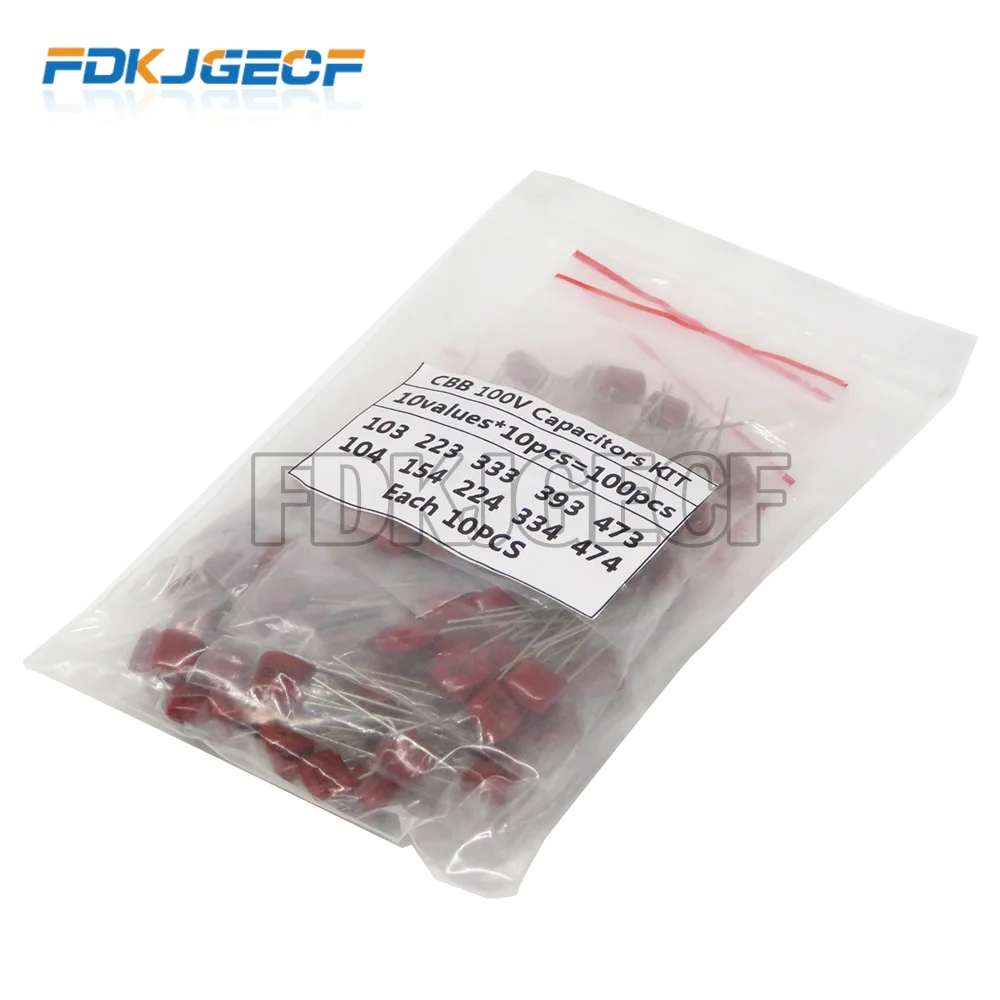 

KIT 100PC=10value*10PCS Metallized Polyester Film Capacitors CBB Assortment Kit 100V 10nF ~ 470nF