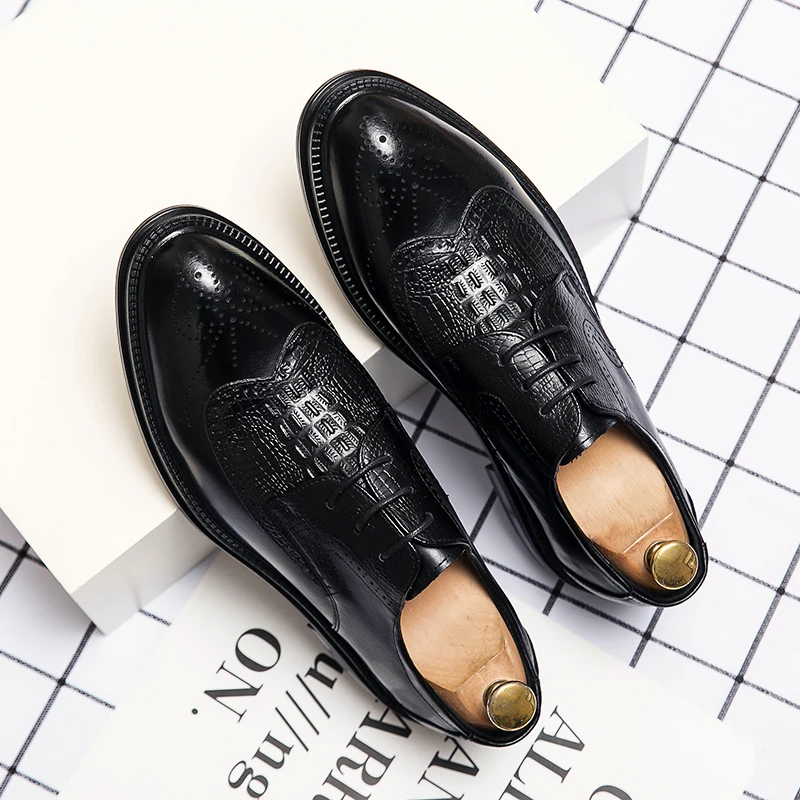 

2023 New Men Dress Shoes Leather Shoes Fashion Derby Shoes Classic Casual Business Wedding Footwear Brown Italy Male Formal Shoe
