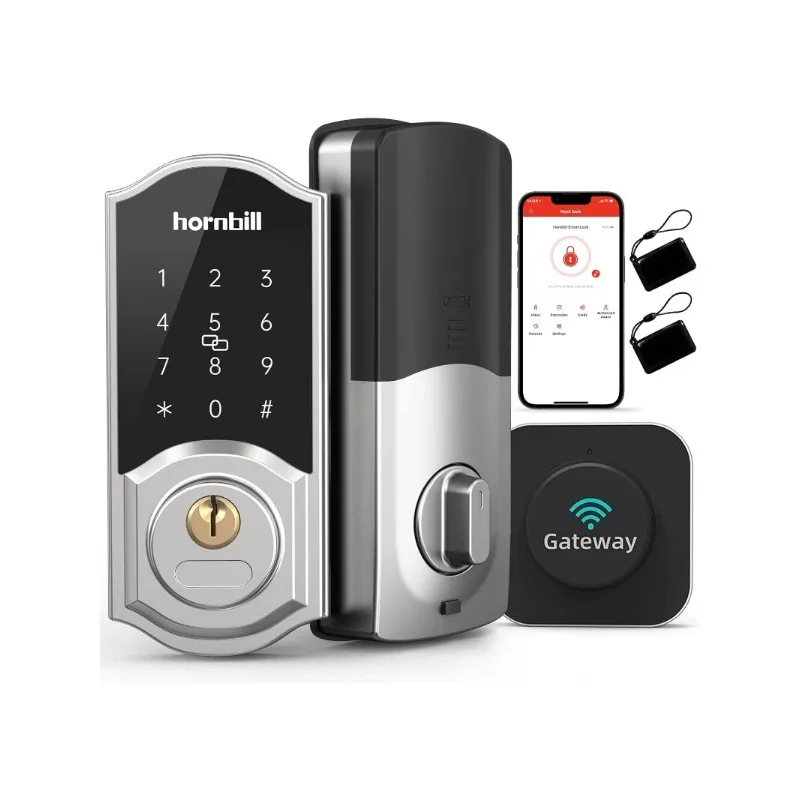 

WiFi Smart Locks Deadbolt with Keypad, Hornbill Keyless Entry Digital Front Door Lock with Gateway Hub, Bluetooth Electronic