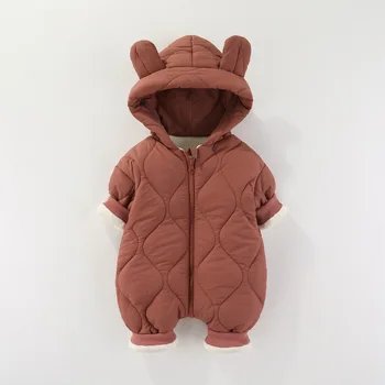 بدلة قفز للأطفال حديثي الولادة للخريف والشتاء مع ملابس قطنية قطيفة وسميكة للأطفال بعمر 0-18 شهرًا ملابس خارجية للأطفال 3
