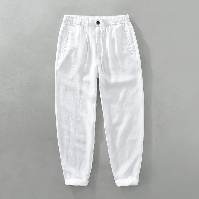 

100% Linen New Style Quality Pants Men Brand Trendy Breathable Loose Trousers Elastic Waist 4 Colors Pantalones Hombre Pantalon