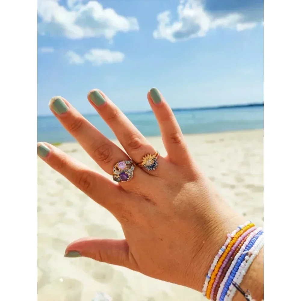 silver ring 925 Sterling Silver red pink heart bow sun moon colorful crystal ring for women valentine's birthday gift DIY jewelry