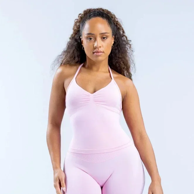 Impact Longline Strappy Gym Top With Logo Backless Gym Clothes Women Scrunch Built-in Bra With Removable Cups Yoga Tank Tops 4
